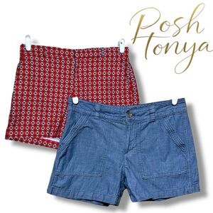 Banana Republic Shorts Set of 2 Red Geometric Blue Denim Size 6 Casual Summer